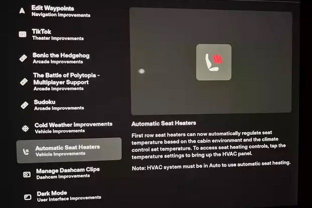 Automatic seat heaters Automatic seat heaters