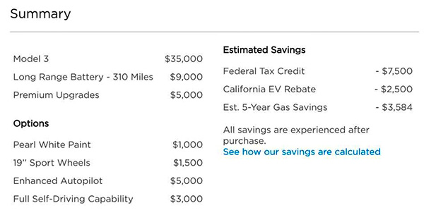 Tesla Model 3 opties en prijs Tesla model 3 pricing us